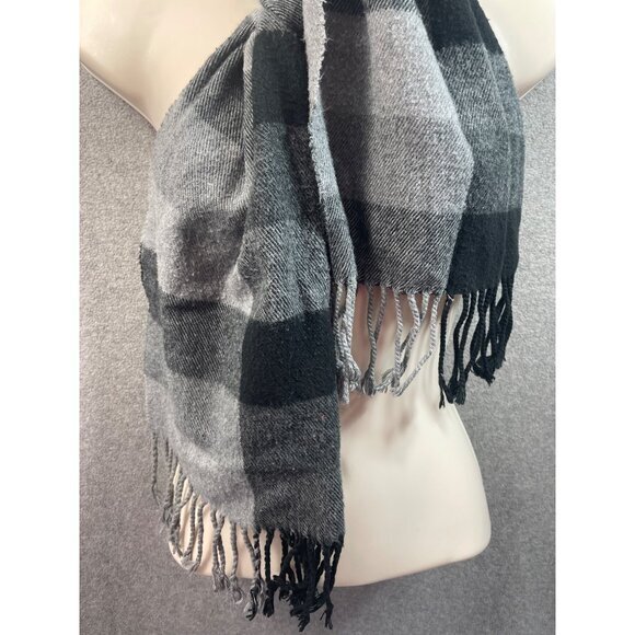 Gray Black Plaid Scarf Fringed‎ Ends Winter Fashion Neck Warmer - Picture 3 of 4